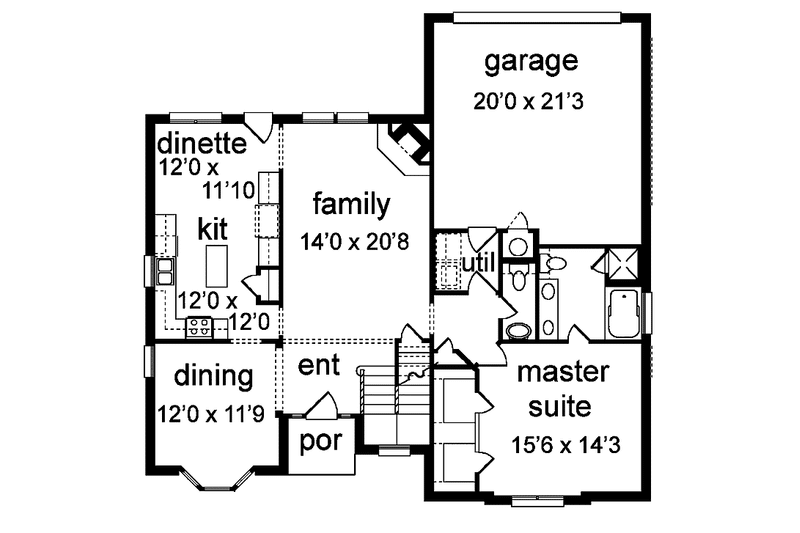 Home Plan - Floor Plan - Main Floor for Colonial House Plan #84-773 - 4 bed, 2.5 bath