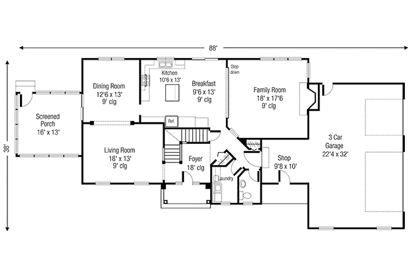 Home Plan - Floor Plan - Main Floor for European House Plan #320-1439 - 4 bed, 2.5 bath