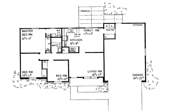 Floor Plan - Main Floor for Ranch House Plan #72-502 - 3 bed, 1.5 bath