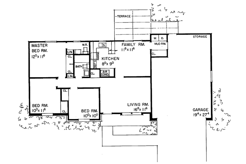 House Blueprint - Floor Plan - Main Floor for Ranch House Plan #72-502 - 3 bed, 1.5 bath