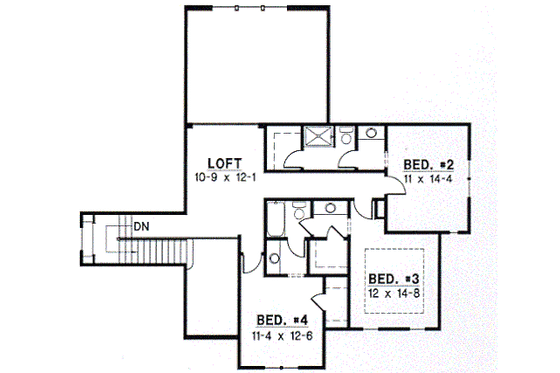 Floor Plan - Upper Floor for European House Plan #67-262 - 4 bed, 3 bath
