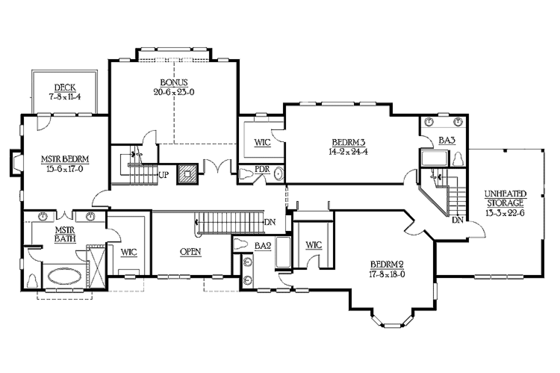 Floor Plan - Upper Floor for Craftsman House Plan #132-252 - 4 bed, 4 bath