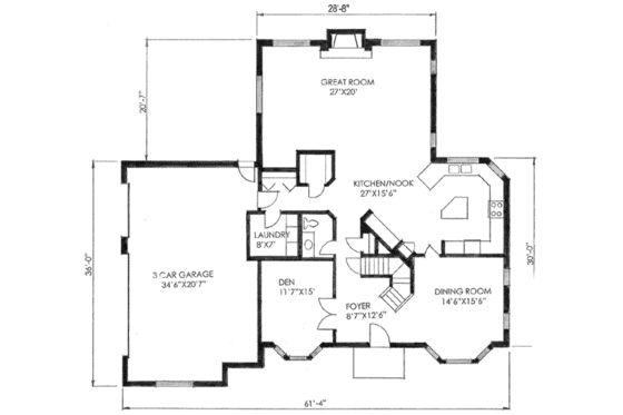 Floor Plan - Main Floor for Tudor House Plan #136-108 - 3 bed, 2.5 bath