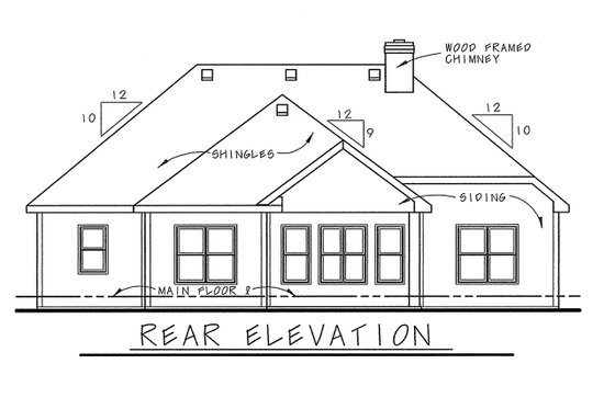 Exterior - Rear Elevation for Traditional House Plan #20-1394 - 2 bed, 2 bath