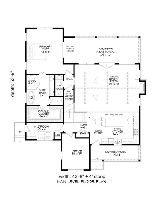 Floor Plan - Main Floor for Farmhouse House Plan #932-1425 - 3 bed, 2.5 bath