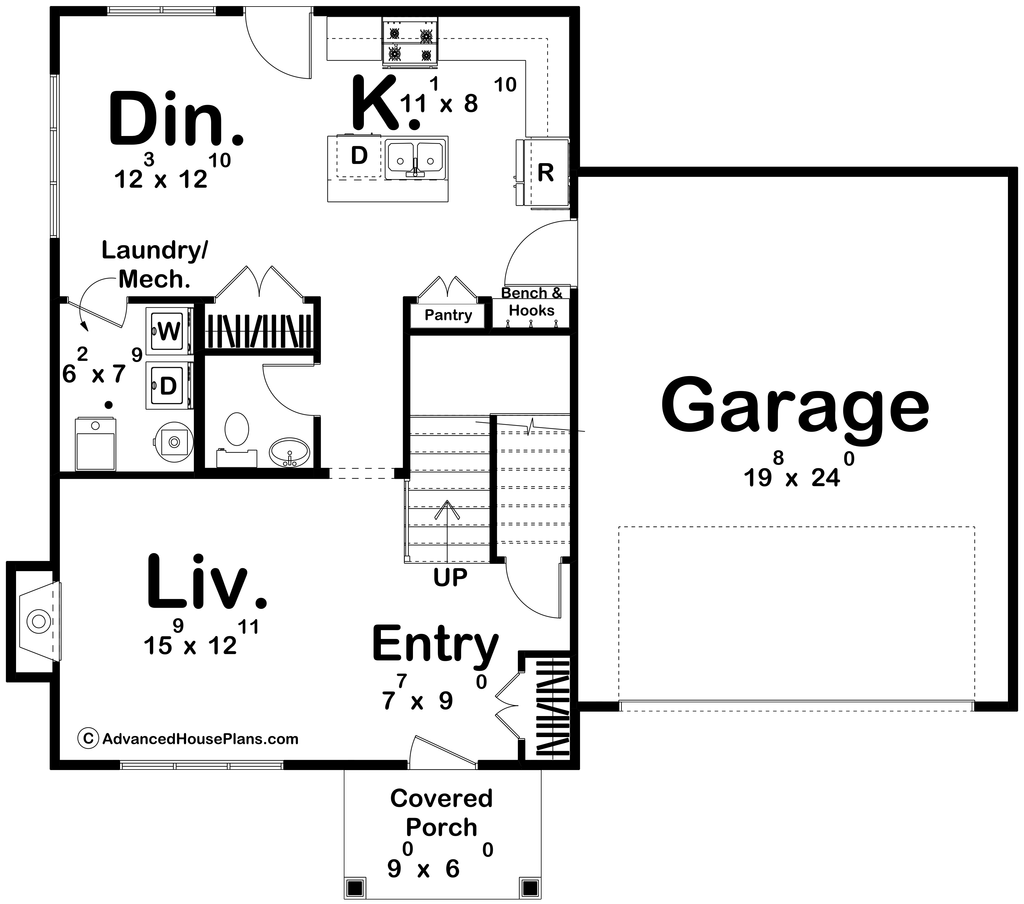 Floor Plan - Main Floor for Traditional House Plan #455-782 - 3 bed, 2.5 bath