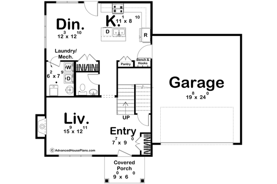 Floor Plan - Main Floor for Traditional House Plan #455-782 - 3 bed, 2.5 bath
