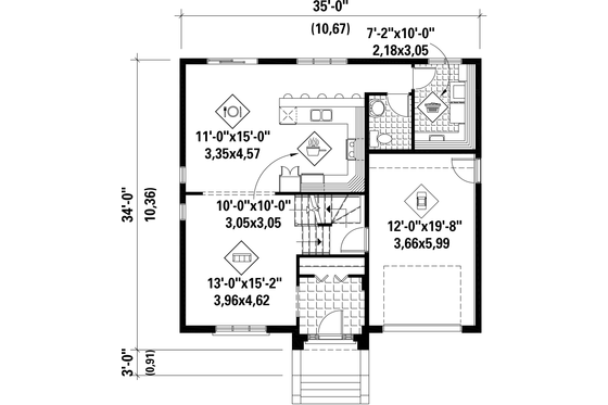 Floor Plan - Main Floor for European House Plan #25-4261 - 3 bed, 1 bath