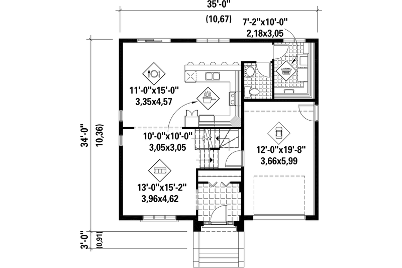 Home Plan - Floor Plan - Main Floor for European House Plan #25-4261 - 3 bed, 1 bath