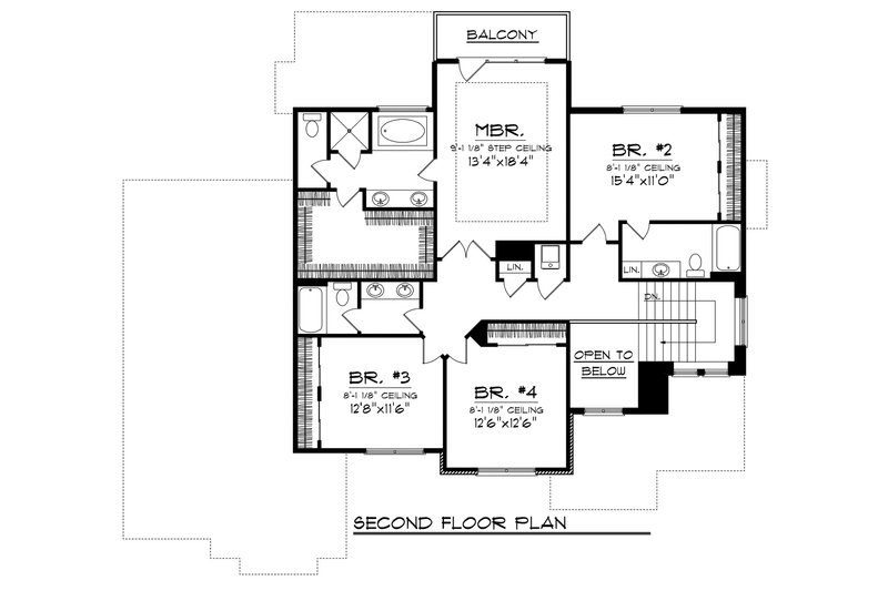 House Design - Floor Plan - Upper Floor for Craftsman House Plan #70-1125 - 4 bed, 4 bath