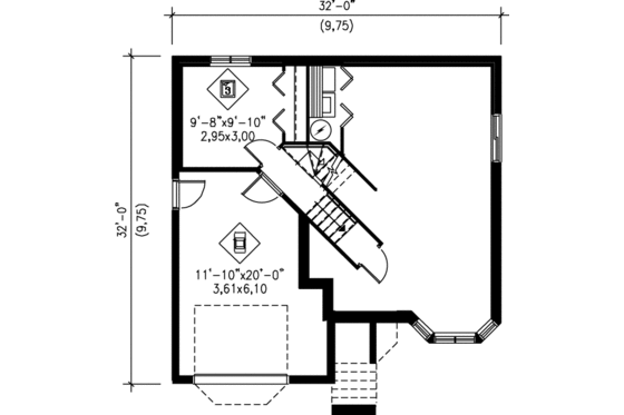 Floor Plan - Lower Floor for Traditional House Plan #25-313 - 2 bed, 1 bath