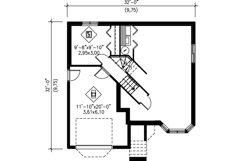 House Blueprint - Floor Plan - Lower Floor for Traditional House Plan #25-313 - 2 bed, 1 bath