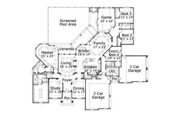 Floor Plan - Main Floor for European House Plan #411-386 - 4 bed, 3.5 bath