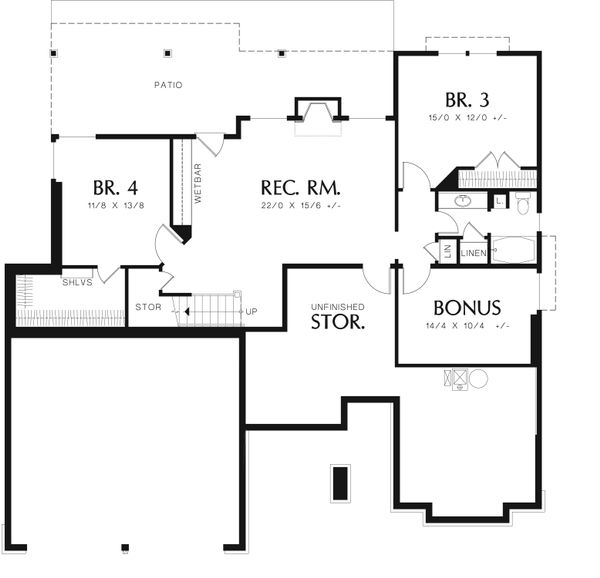 Craftsman Floor Plan - Lower Floor Plan #48-601