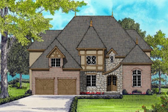 Exterior - Front Elevation for European House Plan #413-855 - 4 bed, 3.5 bath