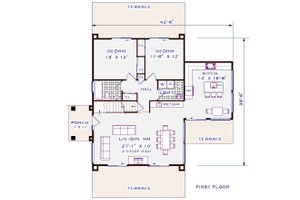 Floor Plan - Main Floor for Cottage House Plan #3-348 - 3 bed, 2 bath