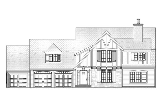 Exterior - Front Elevation 3 for Tudor House Plan #901-107 - 4 bed, 3.5 bath