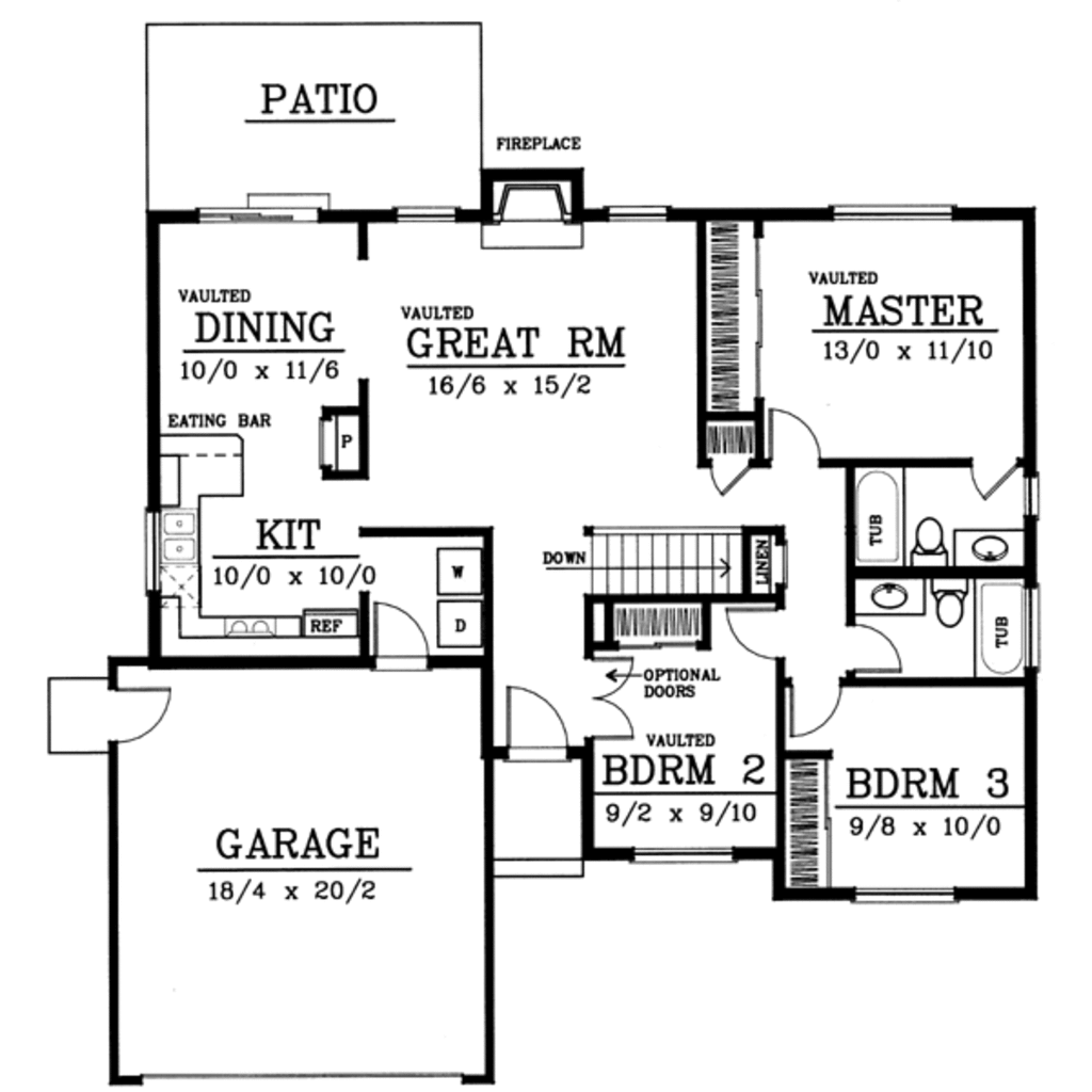 Ranch Style House Plan - 3 Beds 2 Baths 1252 Sq/Ft Plan ...