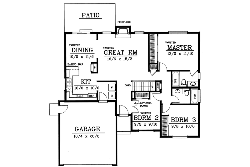 Home Plan - Floor Plan - Main Floor for Ranch House Plan #100-449 - 3 bed, 2 bath