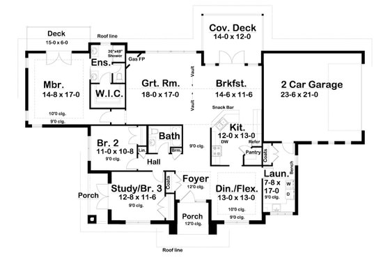 Floor Plan - Main Floor for Ranch House Plan #126-233 - 3 bed, 2 bath