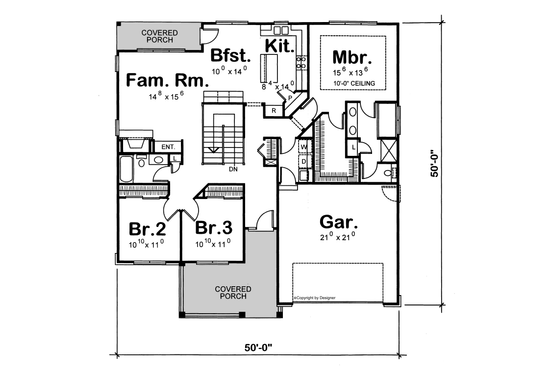 Floor Plan - Main Floor for Traditional House Plan #20-166 - 3 bed, 2 bath
