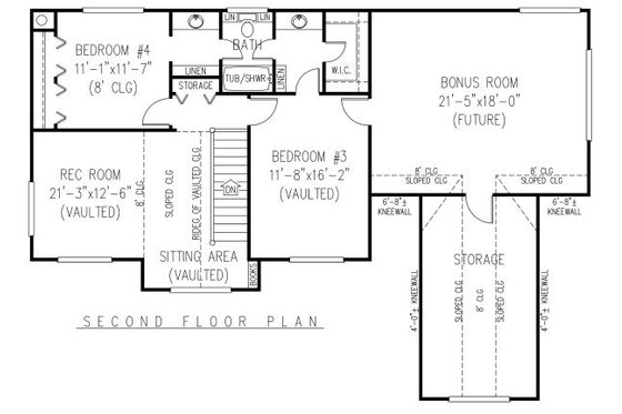Floor Plan - Upper Floor for Country House Plan #11-223 - 4 bed, 2.5 bath