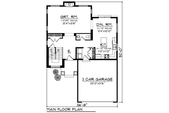 Floor Plan - Main Floor for Craftsman House Plan #70-1211 - 3 bed, 3 bath