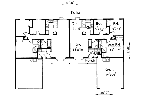 Floor Plan - Main Floor for Craftsman House Plan #303-444 - 3 bed, 2 bath
