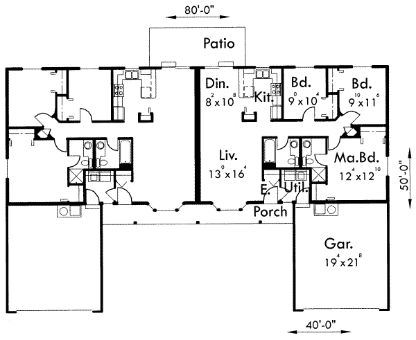 Floor Plan - Main Floor for Craftsman House Plan #303-444 - 3 bed, 2 bath