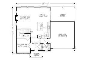 Floor Plan - Main Floor for Craftsman House Plan #53-484 - 3 bed, 2.5 bath