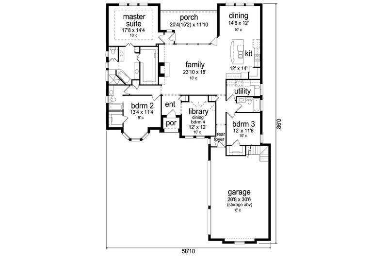Home Plan - Floor Plan - Main Floor for European House Plan #84-581 - 3 bed, 3 bath