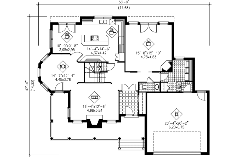 House Plan Design - Floor Plan - Main Floor for Country House Plan #25-2120 - 4 bed, 2.5 bath