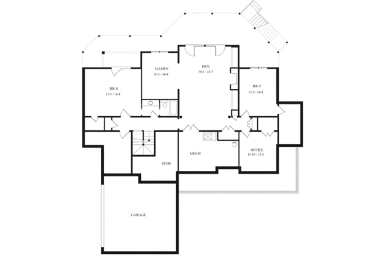 Floor Plan - Lower Floor for Traditional House Plan #71-134 - 5 bed, 3.5 bath
