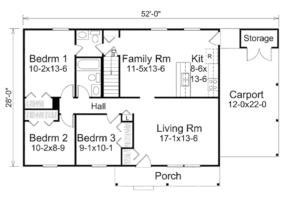 Ranch Style House Plan 3 Beds 1.5 Baths 1120 Sq/Ft Plan