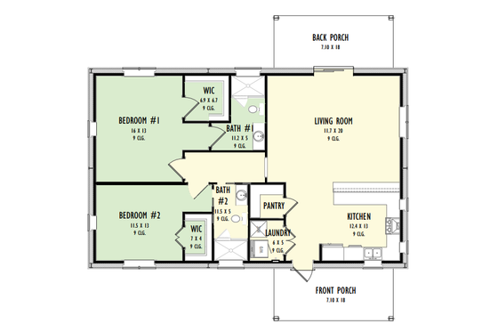 Floor Plan - Main Floor for Barndominium House Plan #1092-23 - 2 bed, 2 bath