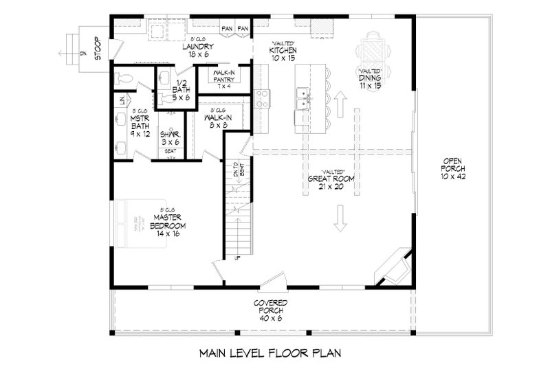 Architectural House Design - Floor Plan - Main Floor for Country House Plan #932-1396 - 3 bed, 2.5 bath