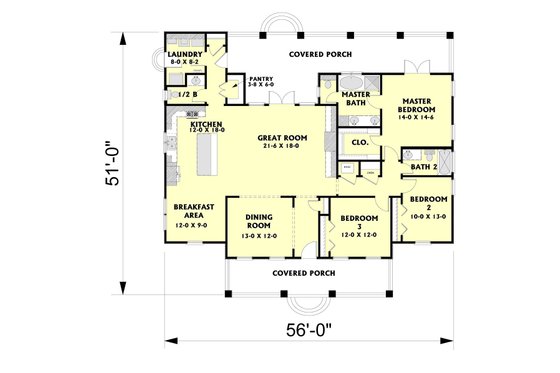 Floor Plan - Main Floor for Southern House Plan #44-189 - 3 bed, 2.5 bath