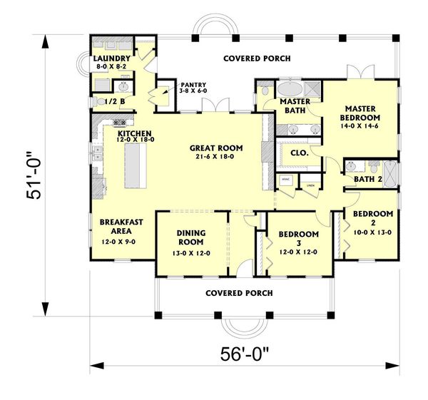 Home Plan - Southern Floor Plan - Main Floor Plan #44-189
