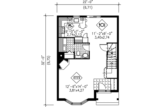 Floor Plan - Main Floor for European House Plan #25-2067 - 2 bed, 1.5 bath