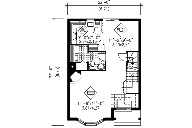 Dream House Plan - Floor Plan - Main Floor for European House Plan #25-2067 - 2 bed, 1.5 bath