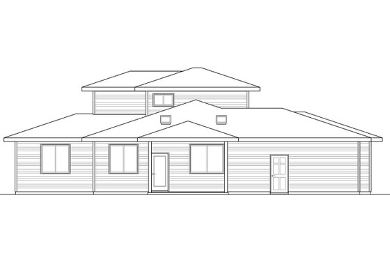 Exterior - Rear Elevation for Prairie House Plan #124-1035 - 3 bed, 2.5 bath
