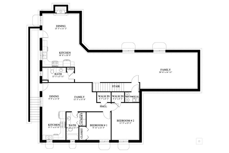 Architectural House Design - Floor Plan - Lower Floor for Ranch House Plan #1060-369 - 3 bed, 2 bath