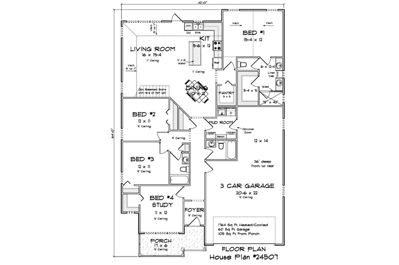 House Blueprint - Floor Plan - Main Floor 1 for Cottage House Plan #513-2300 - 4 bed, 3 bath