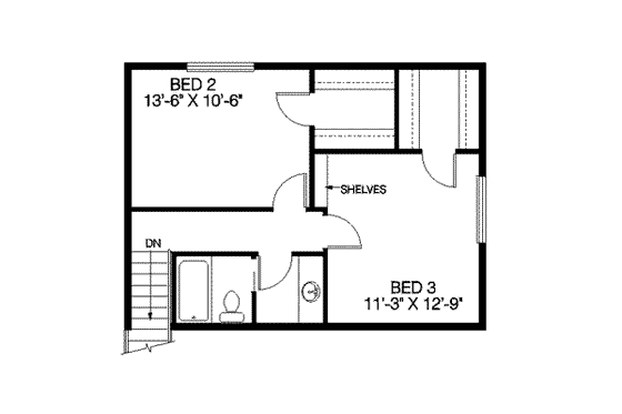 Floor Plan - Upper Floor for Traditional House Plan #60-121 - 3 bed, 2.5 bath