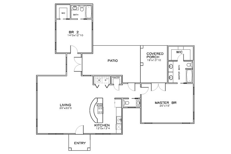 House Blueprint - Floor Plan - Main Floor for Southern House Plan #8-314 - 2 bed, 2.5 bath