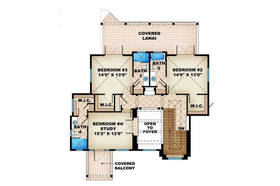 Floor Plan - Upper Floor for Beach House Plan #27-484 - 4 bed, 4.5 bath