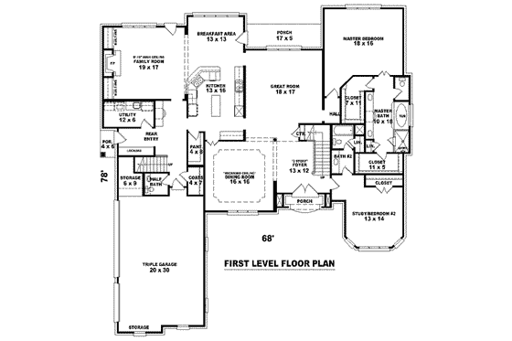 Floor Plan - Main Floor for Colonial House Plan #81-1633 - 4 bed, 4 bath