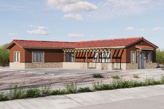 Exterior - Front Elevation 3 for Adobe / Southwestern House Plan #1106-105 - 3 bed, 2 bath