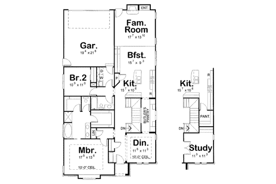 Floor Plan - Main Floor for Cottage House Plan #20-1696 - 2 bed, 2 bath