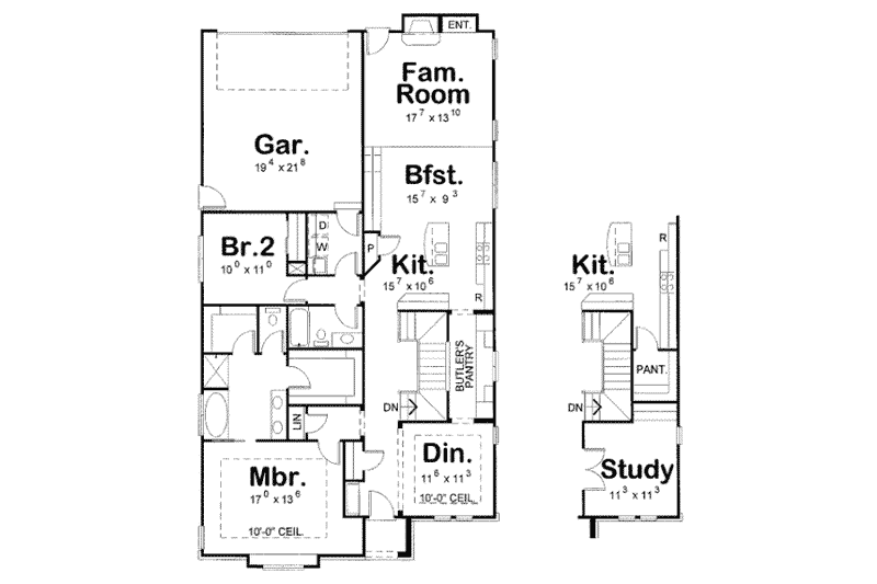 House Blueprint - Floor Plan - Main Floor for Cottage House Plan #20-1696 - 2 bed, 2 bath